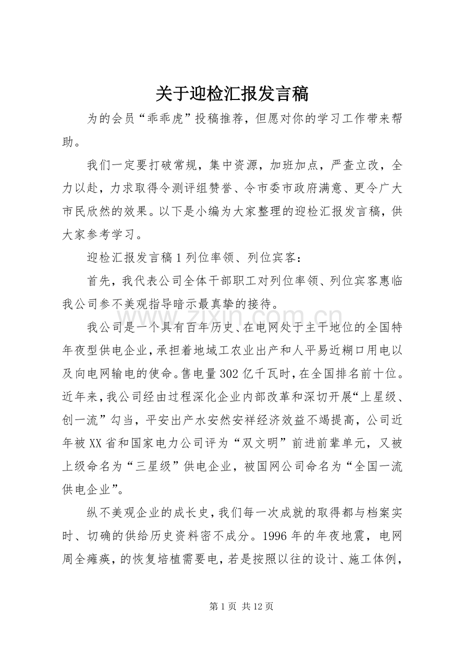 关于迎检汇报发言稿.docx_第1页