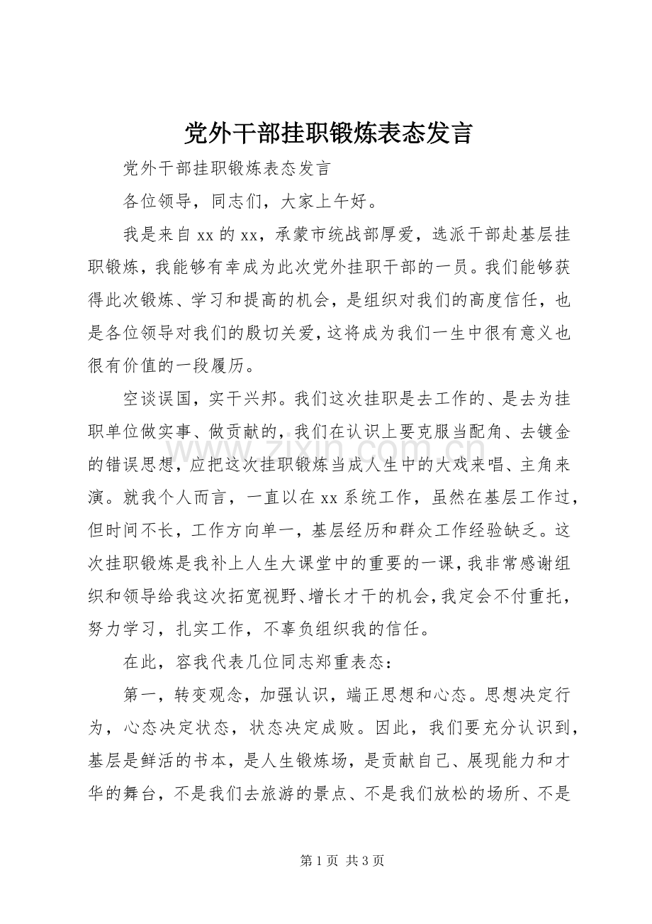 党外干部挂职锻炼表态发言.docx_第1页