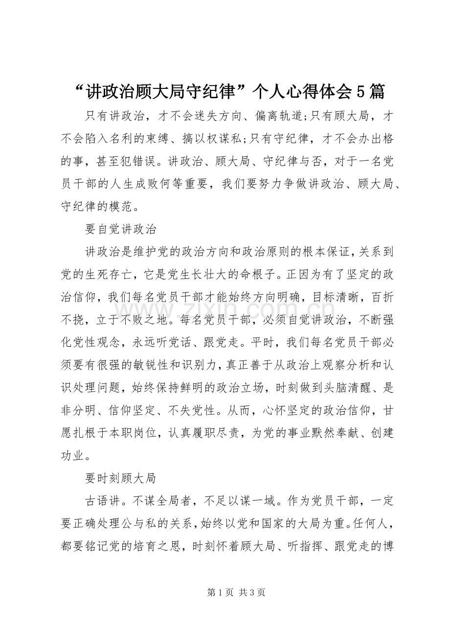 “讲政治顾大局守纪律”个人心得体会5篇.docx_第1页