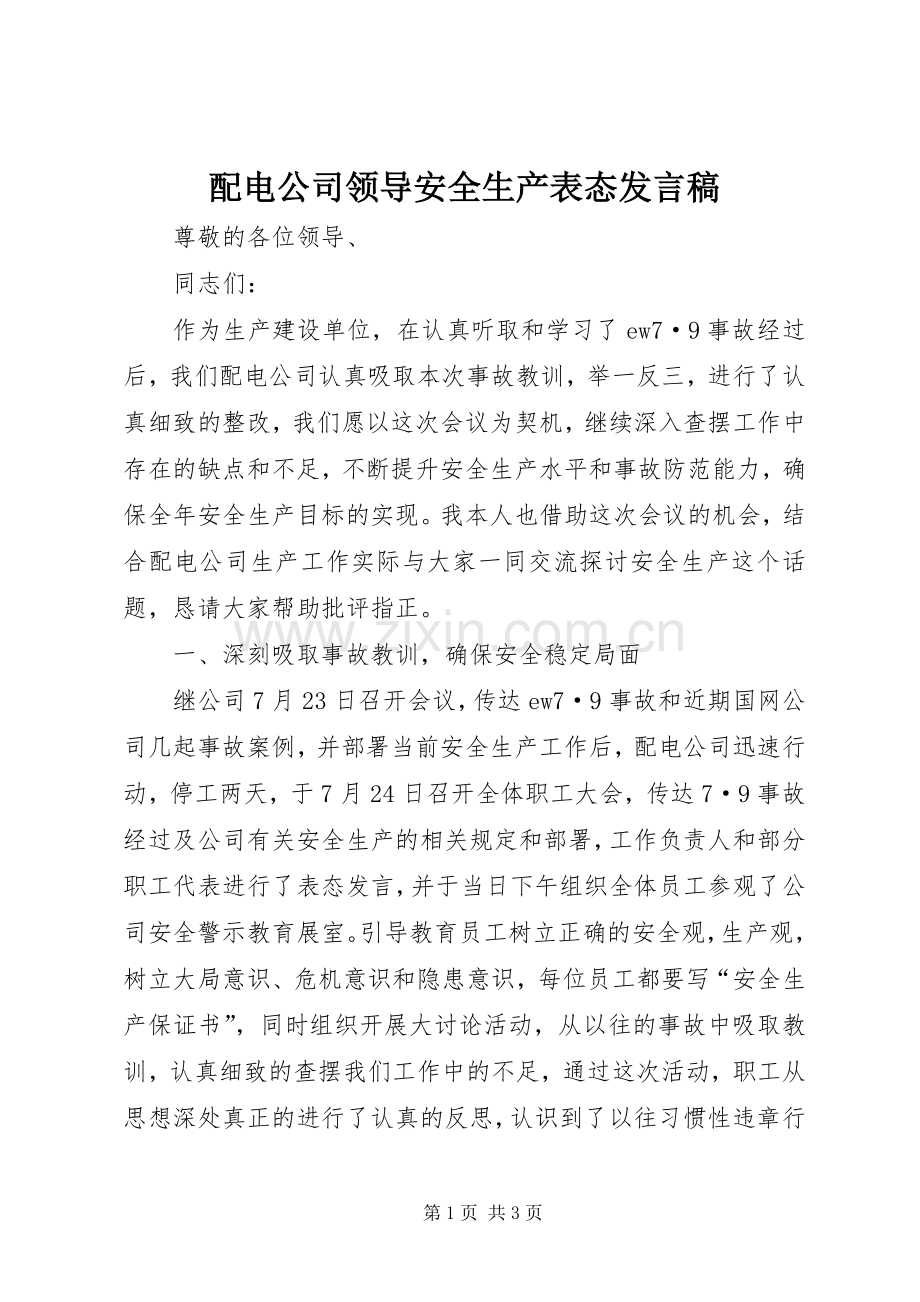 配电公司领导安全生产表态发言稿.docx_第1页