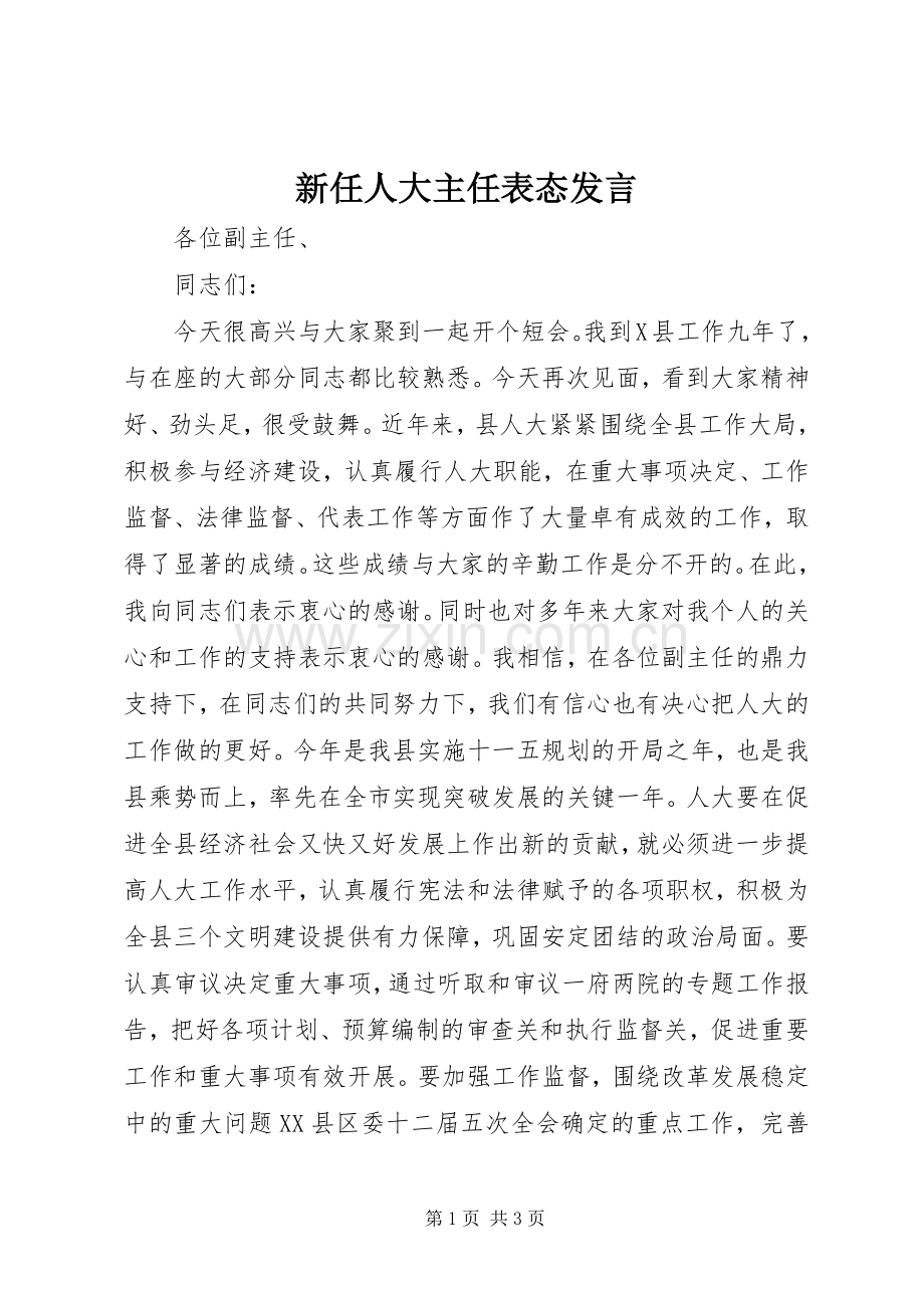 新任人大主任表态发言.docx_第1页