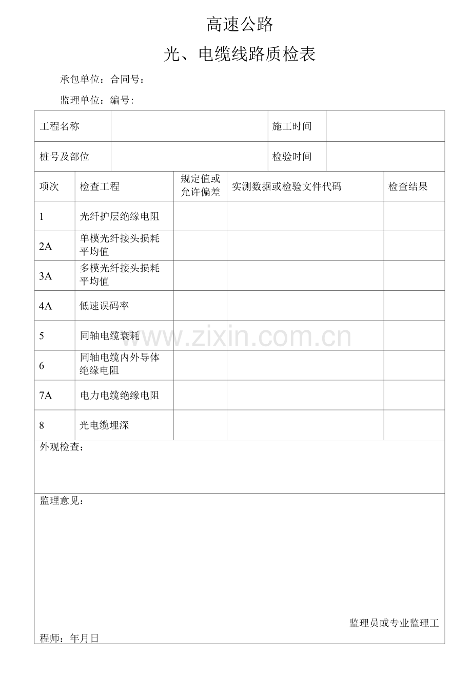 高速公路光、电缆线路质检表.docx_第1页