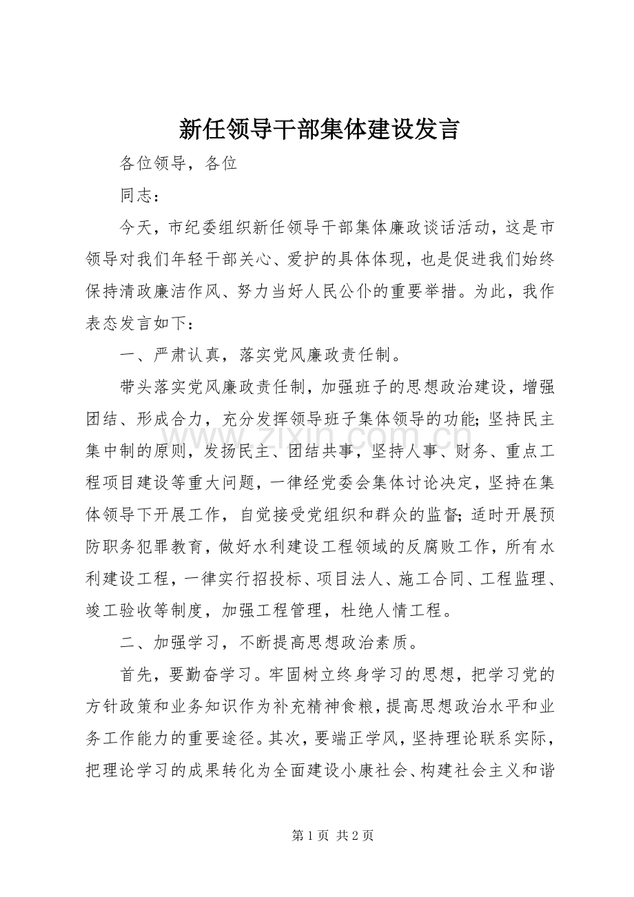 新任领导干部集体建设发言.docx_第1页