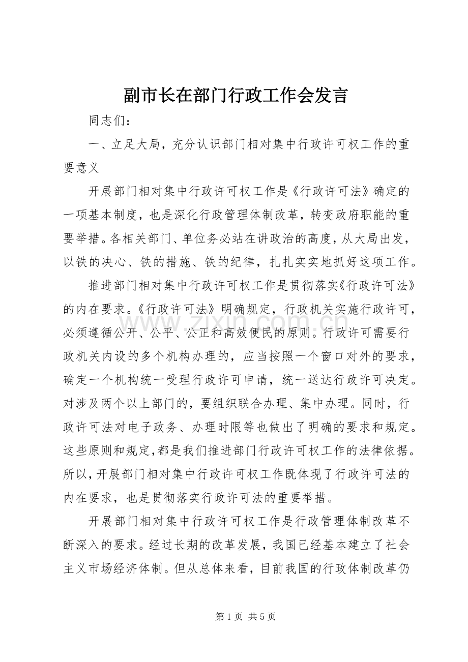 副市长在部门行政工作会发言.docx_第1页