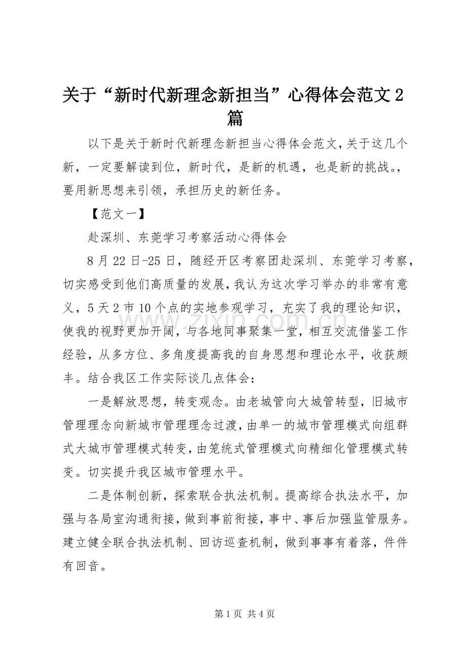 关于“新时代新理念新担当”心得体会范文2篇.docx_第1页