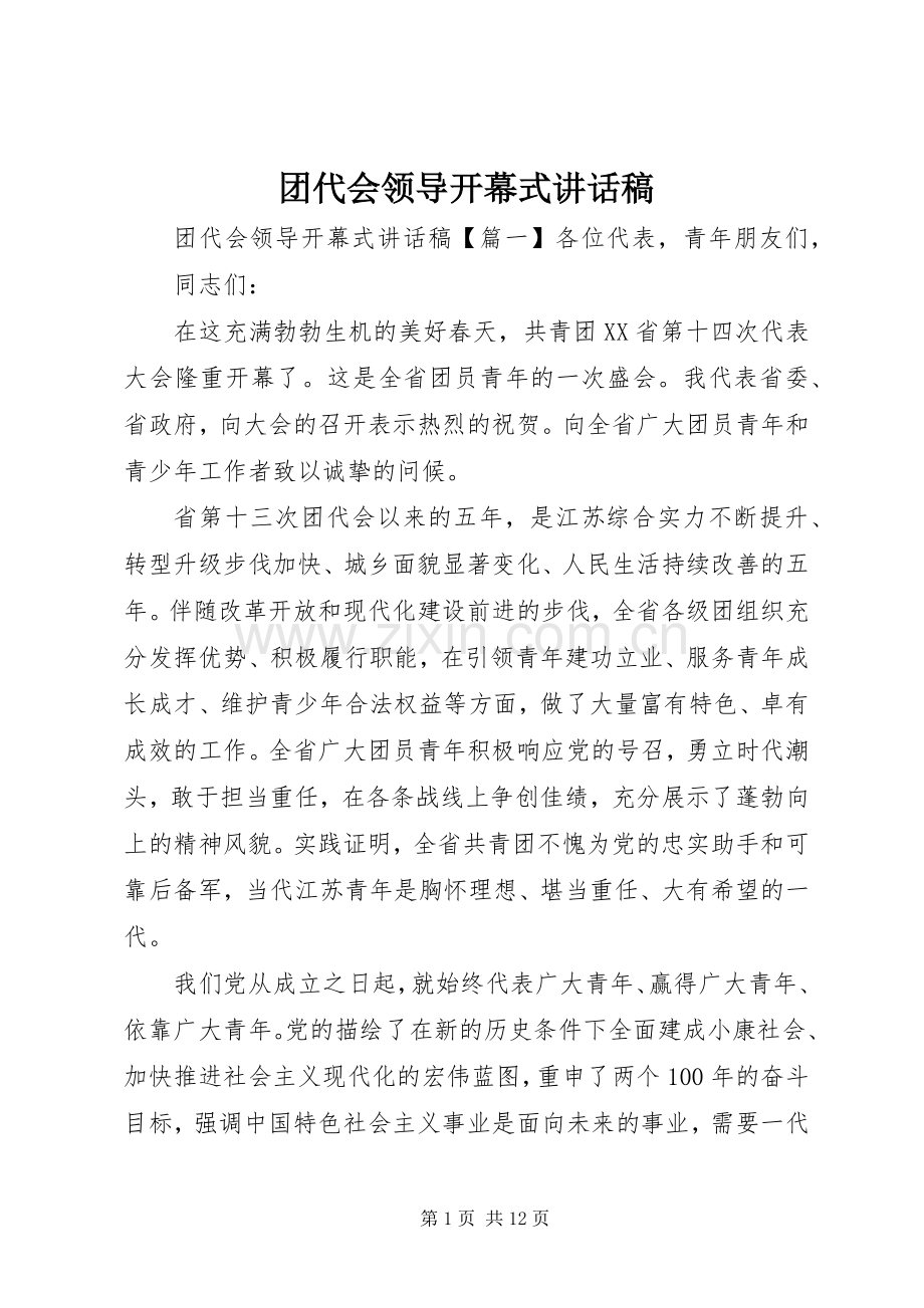 团代会领导开幕式讲话稿.docx_第1页