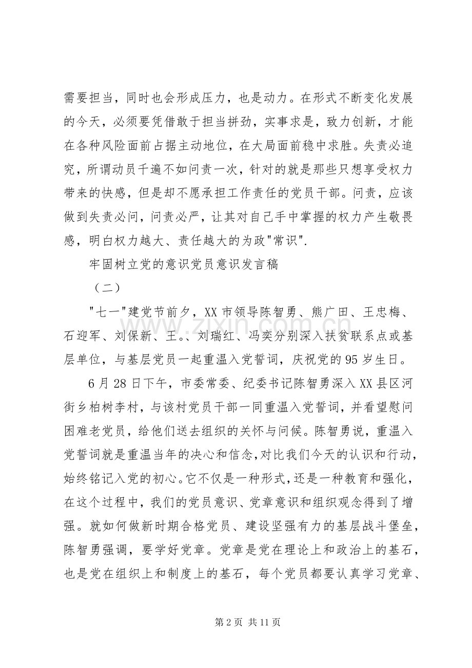 牢固树立党的意识党员意识发言稿.docx_第2页