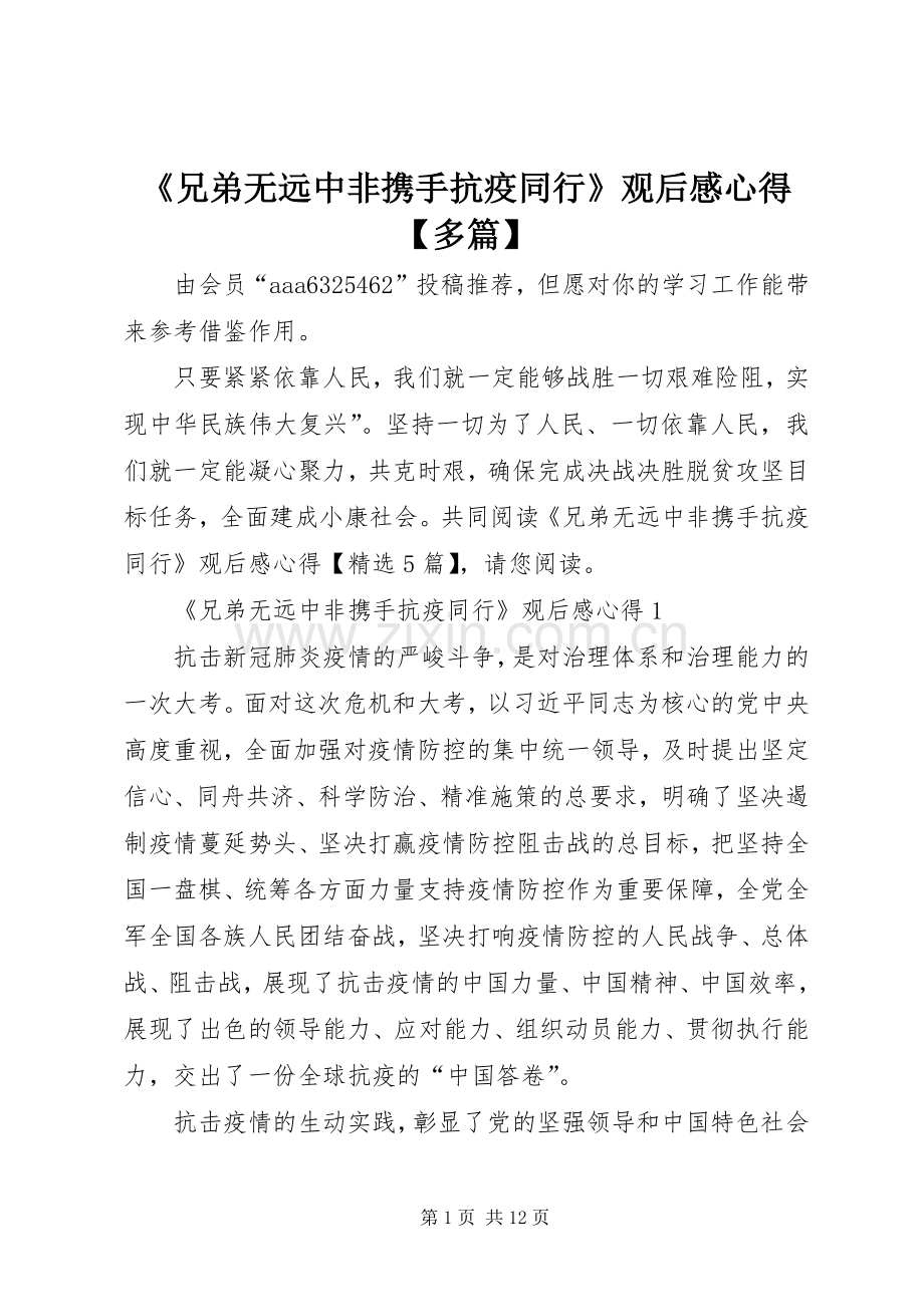 《兄弟无远中非携手抗疫同行》观后感心得【多篇】.docx_第1页