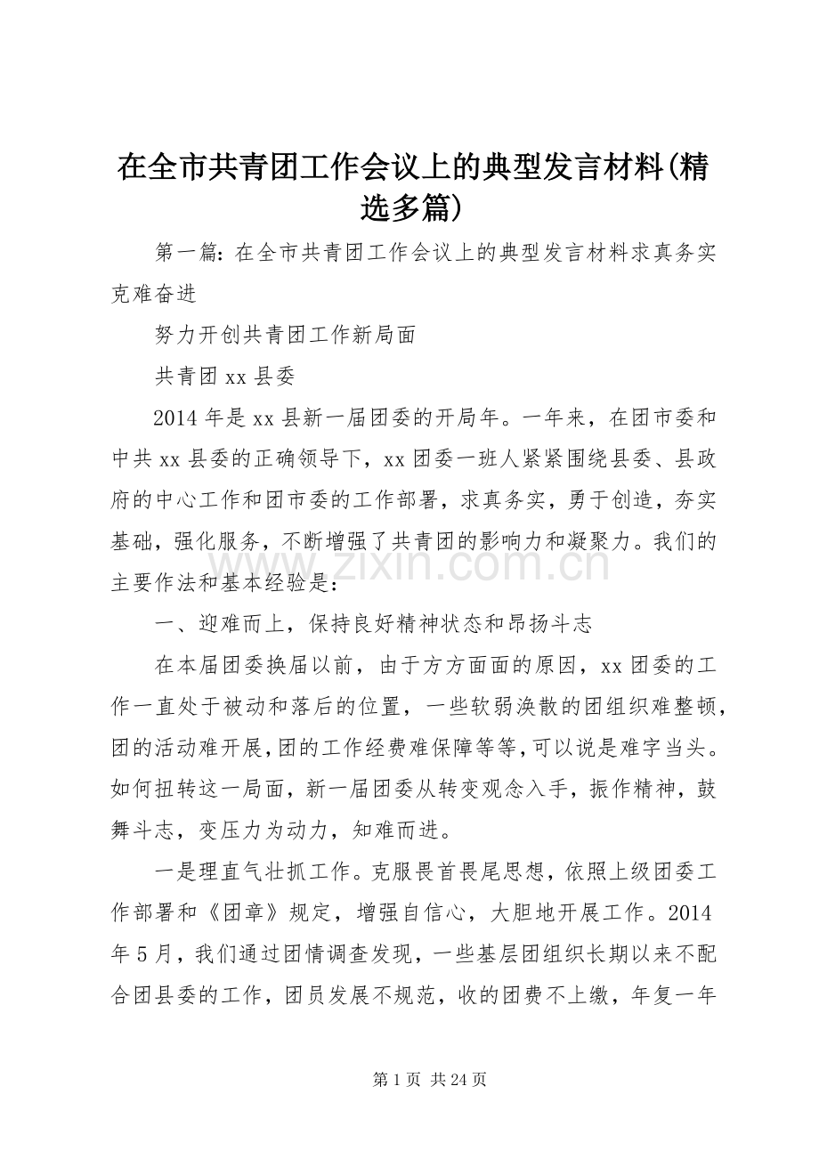 在全市共青团工作会议上的典型发言材料(多篇).docx_第1页