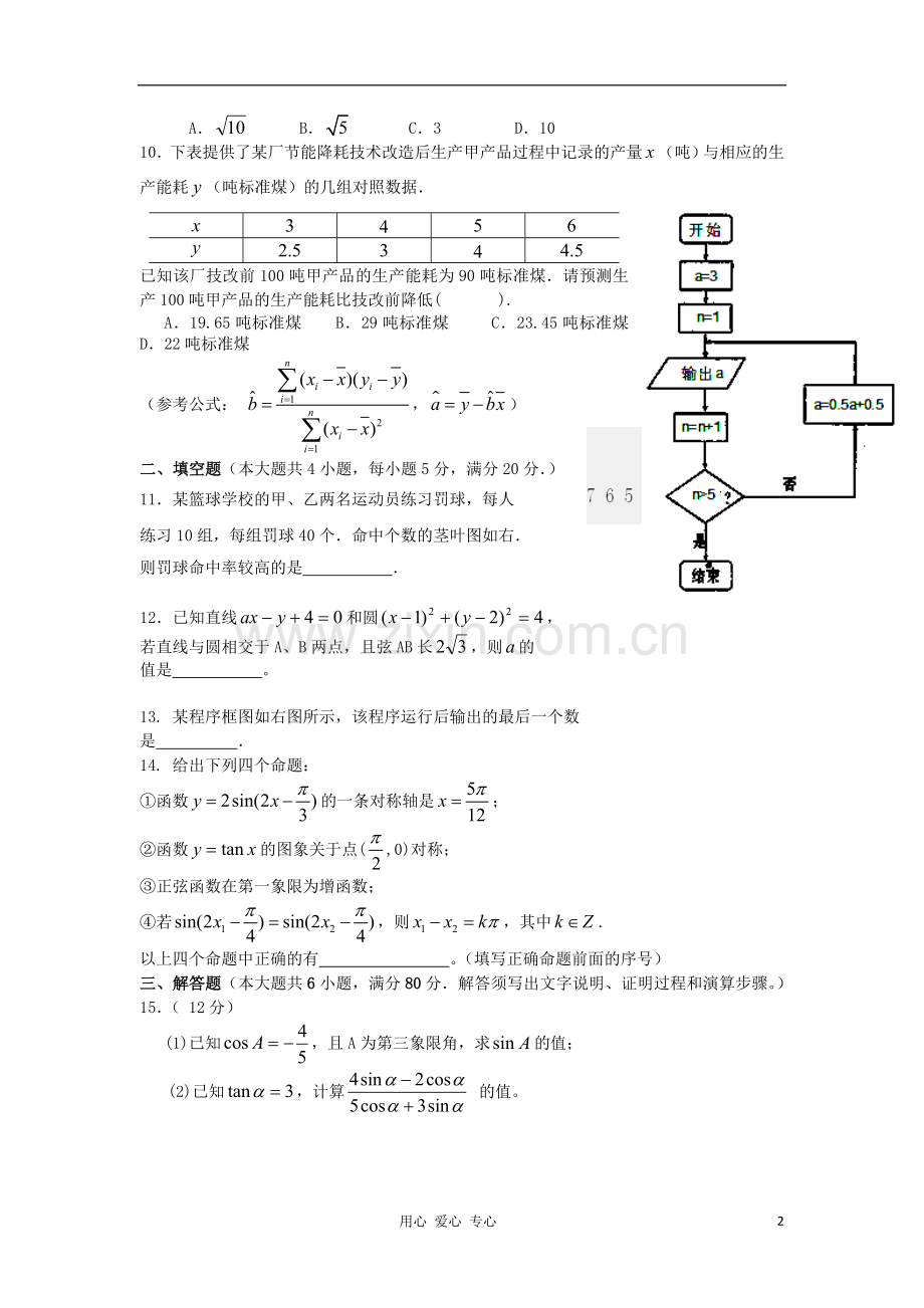 广东省韶关市始兴中学2011-2012学年高一数学下学期期末考试试题(无答案)新人教A版.doc_第2页