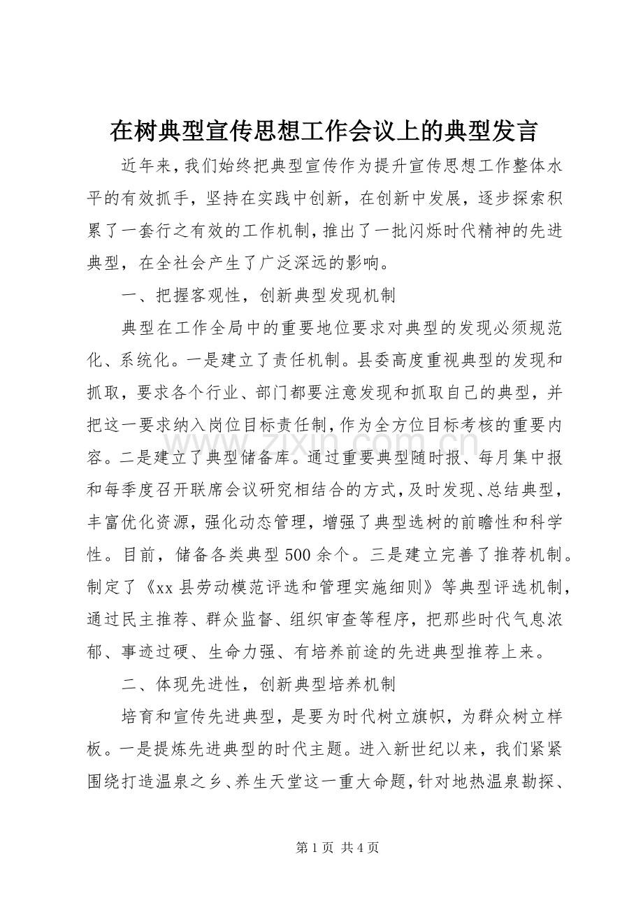 在树典型宣传思想工作会议上的典型发言.docx_第1页