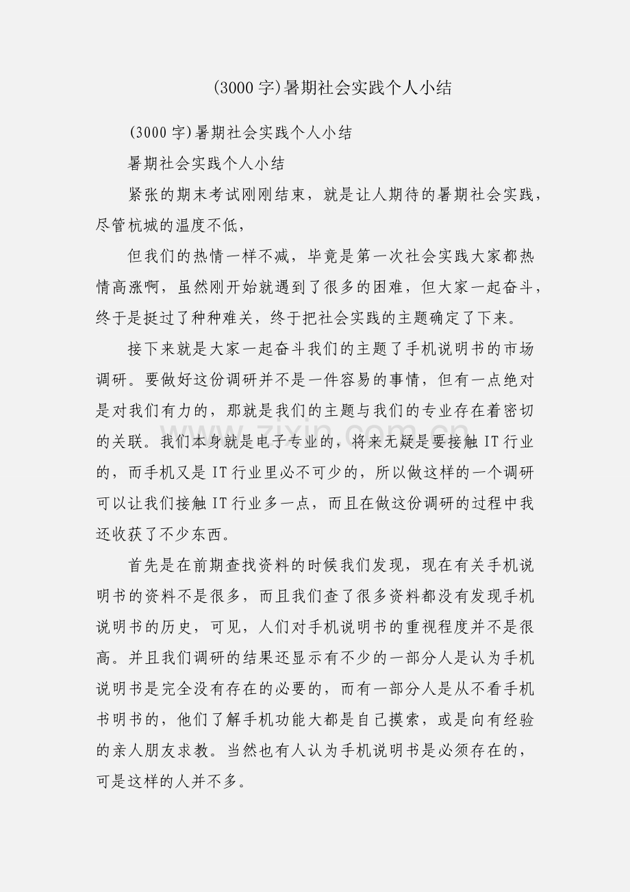 (3000字)暑期社会实践个人小结.docx_第1页