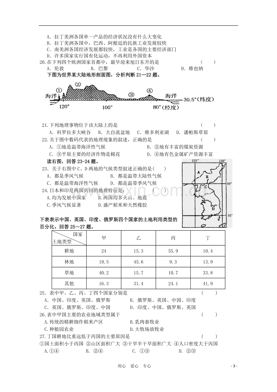 甘肃省张掖中学2010-2011学年高二地理下学期期中考试试题-文-人教版.doc_第3页