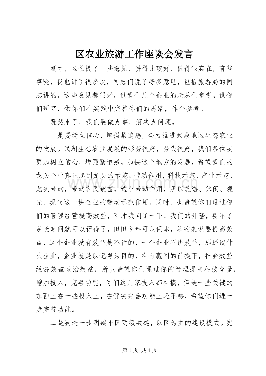 区农业旅游工作座谈会发言.docx_第1页