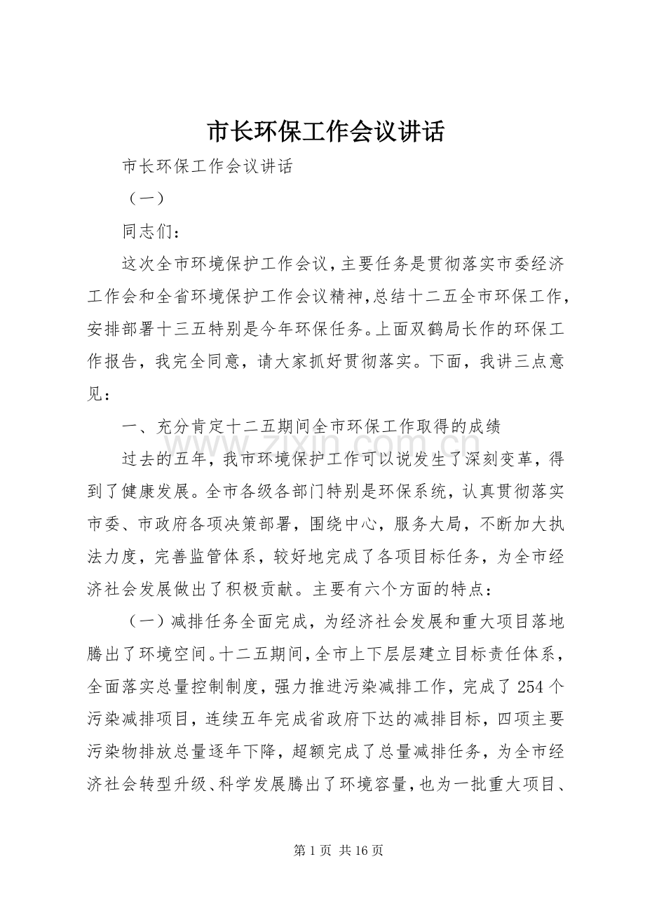 市长环保工作会议讲话.docx_第1页