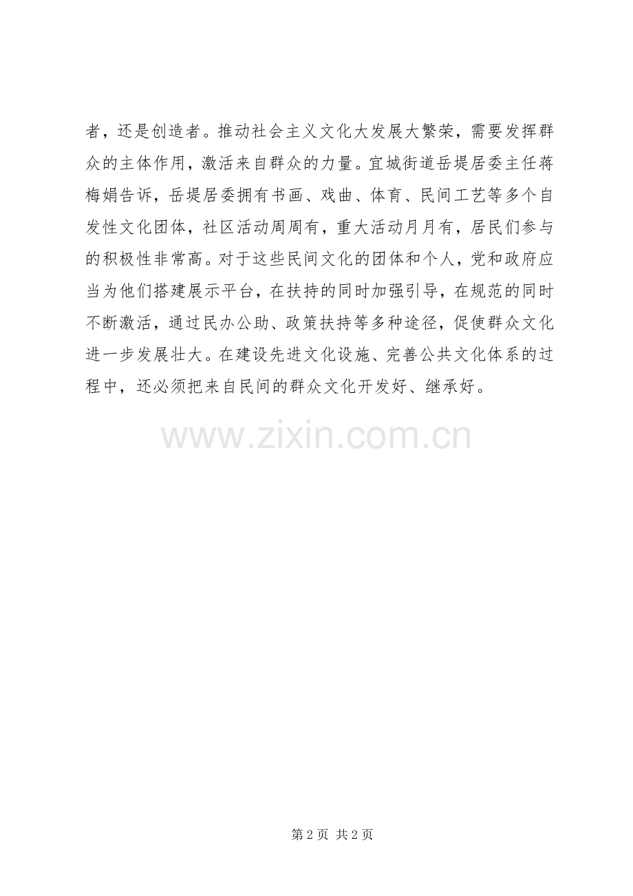 优秀心得体会范文：文化大发展大繁荣心得体会.docx_第2页