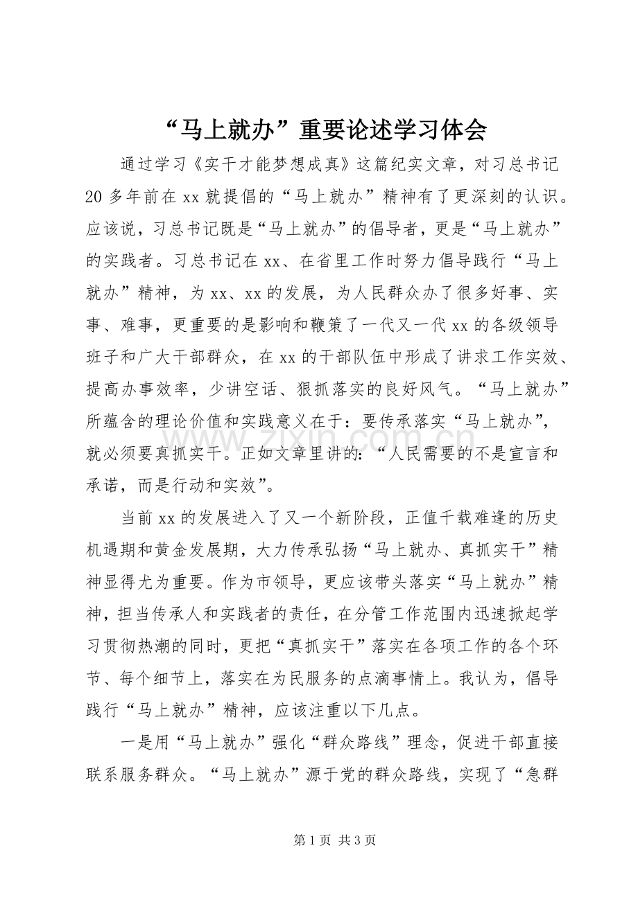 “马上就办”重要论述学习体会.docx_第1页