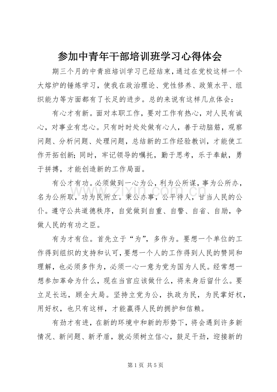 参加中青年干部培训班学习心得体会.docx_第1页