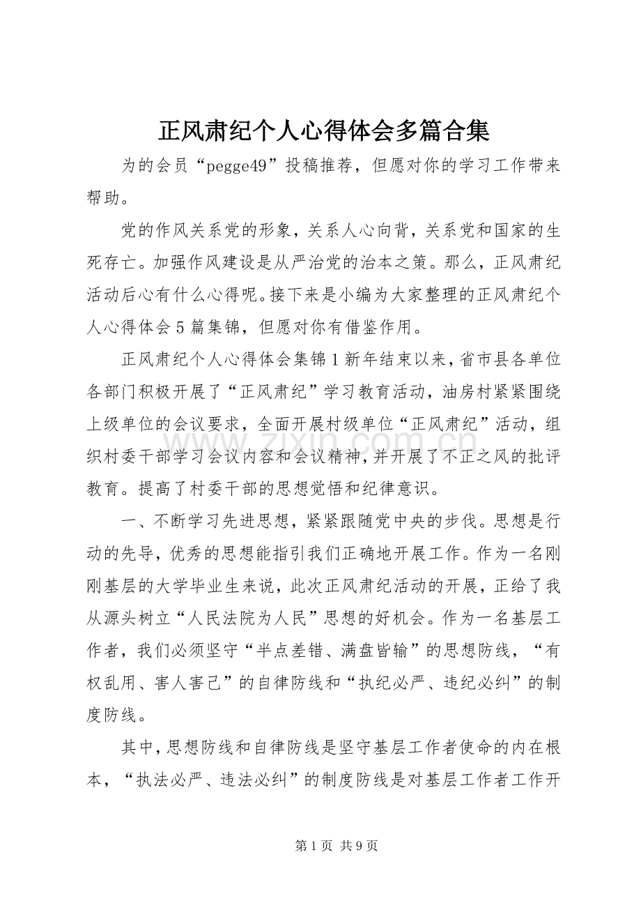 正风肃纪个人心得体会多篇合集.docx_第1页