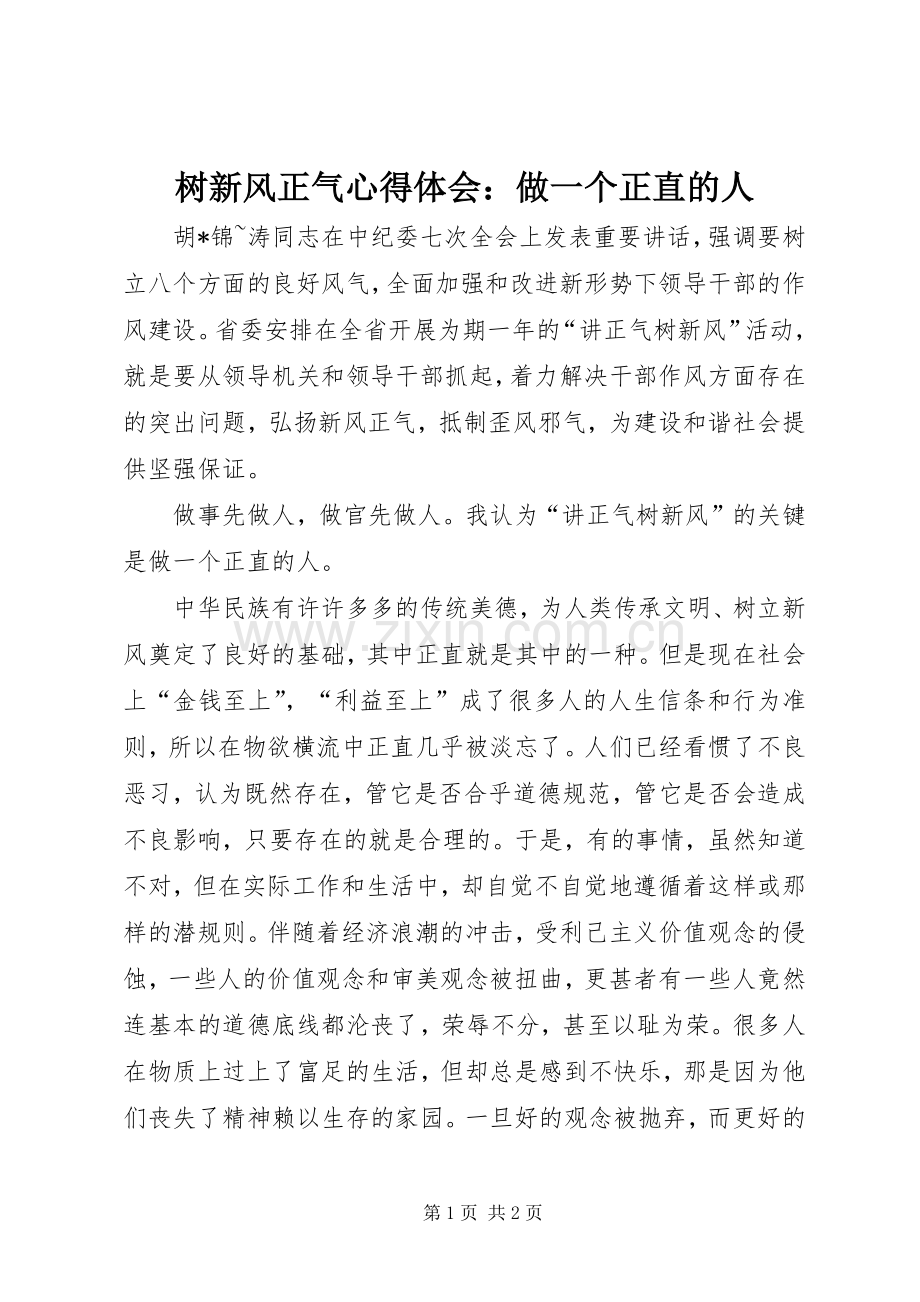 树新风正气心得体会：做一个正直的人.docx_第1页