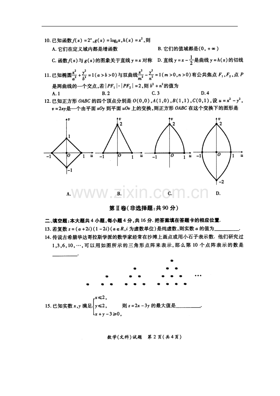 2013届福建省厦门市高三5月高中毕业班适应性考试文科数学试题及答案.doc_第2页