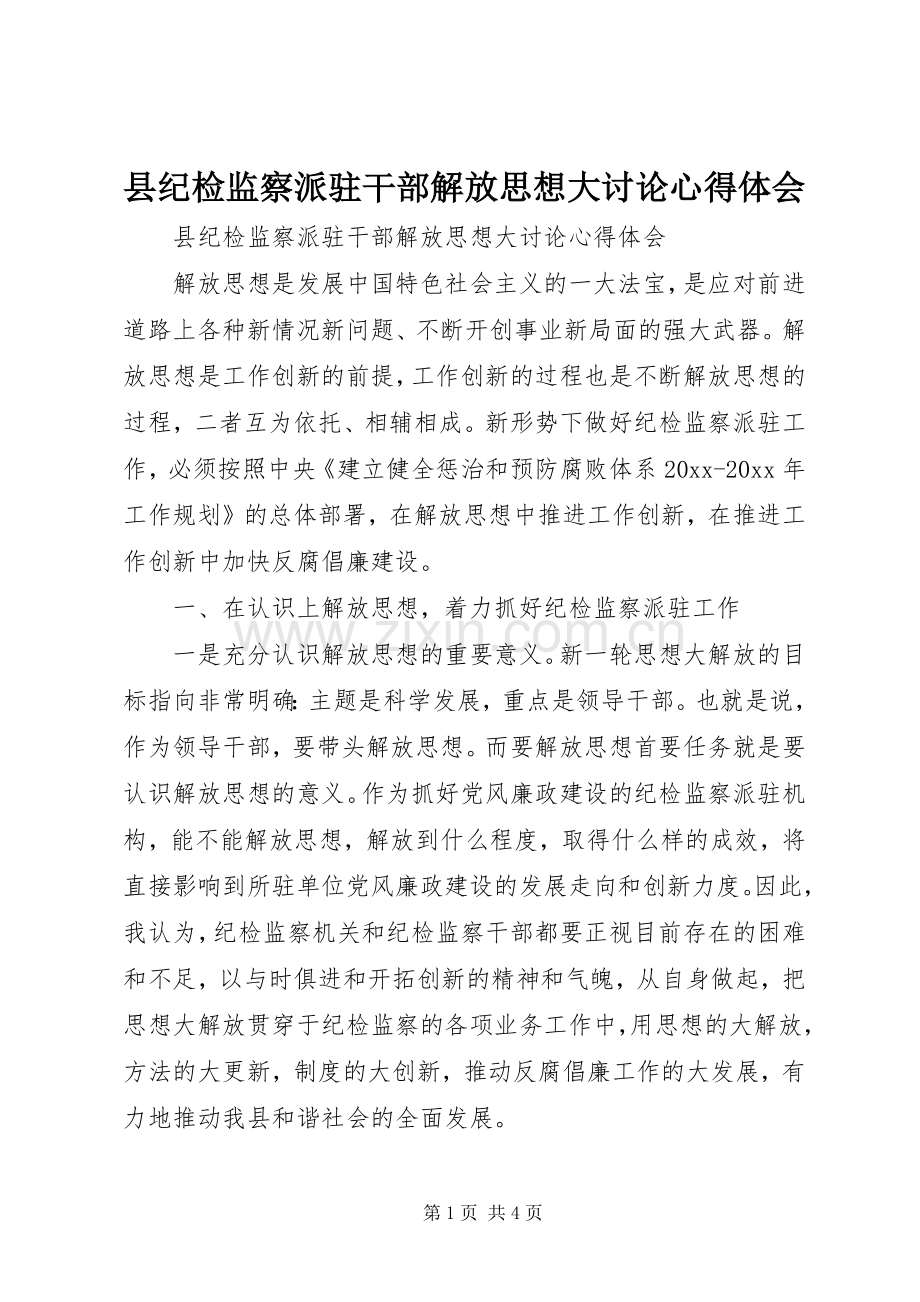 县纪检监察派驻干部解放思想大讨论心得体会.docx_第1页