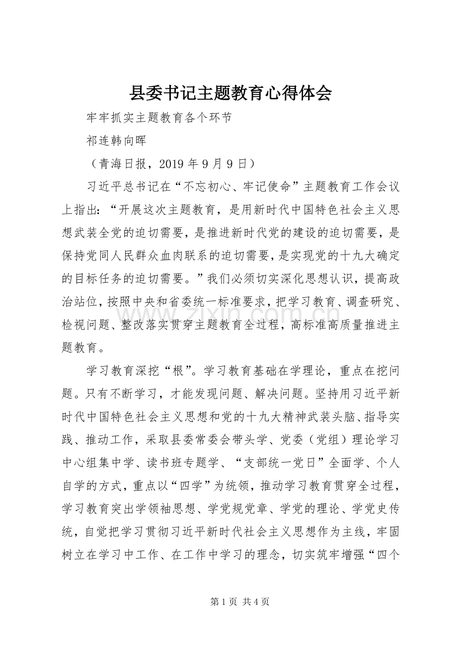 县委书记主题教育心得体会.docx_第1页