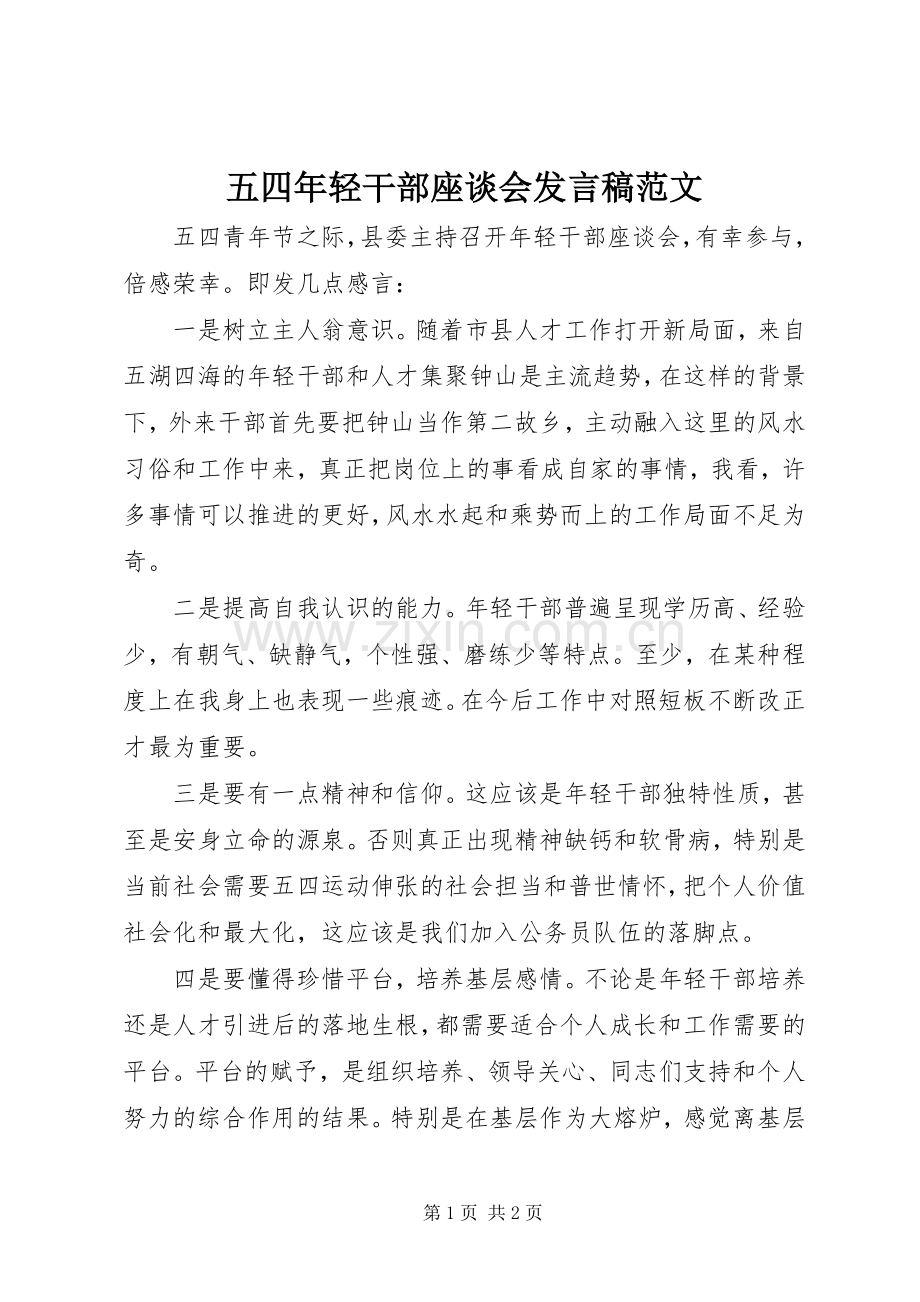 五四年轻干部座谈会发言稿范文.docx_第1页