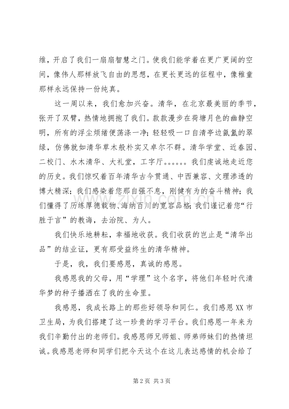 医院管理研修班学员代表在结业典礼上的发言稿范文.docx_第2页