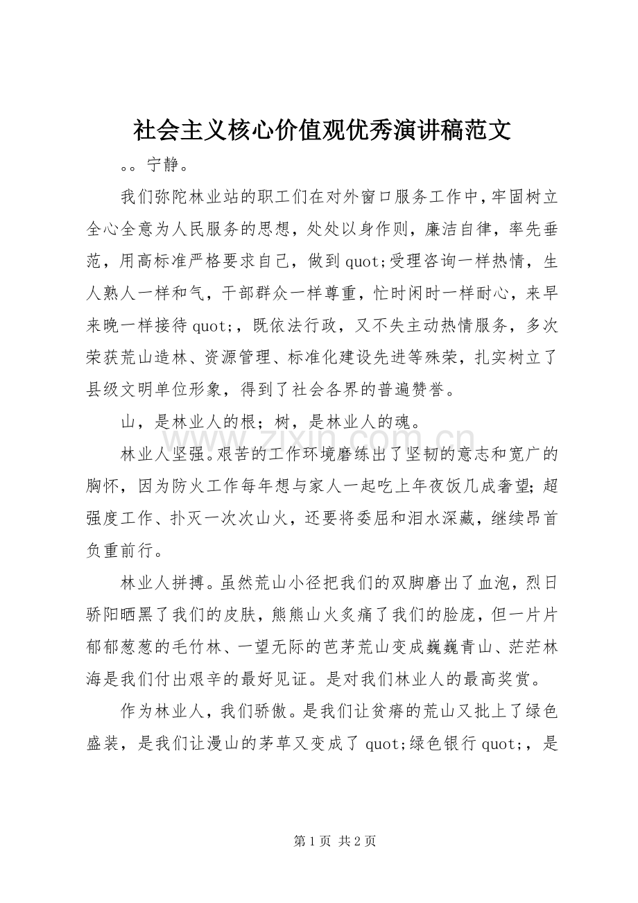 社会主义核心价值观优秀演讲稿范文.docx_第1页