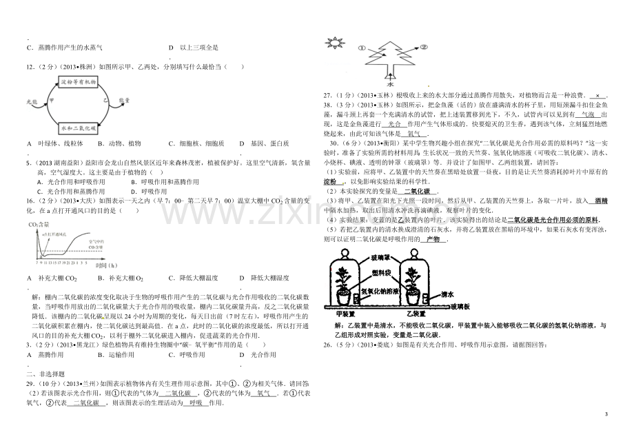 2013中考生物试题分类汇编二植物生理作用.doc_第3页