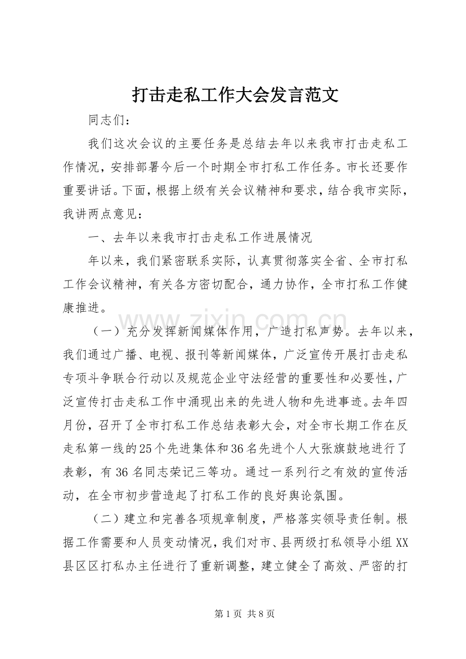 打击走私工作大会发言范文.docx_第1页