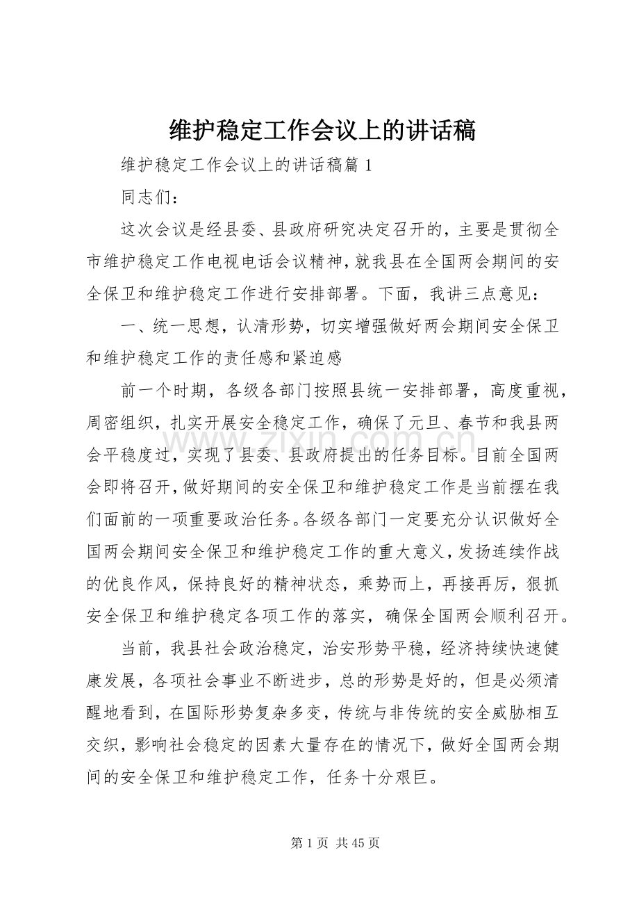 维护稳定工作会议上的讲话稿.docx_第1页