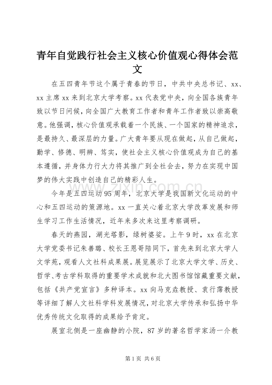 青年自觉践行社会主义核心价值观心得体会范文.docx_第1页