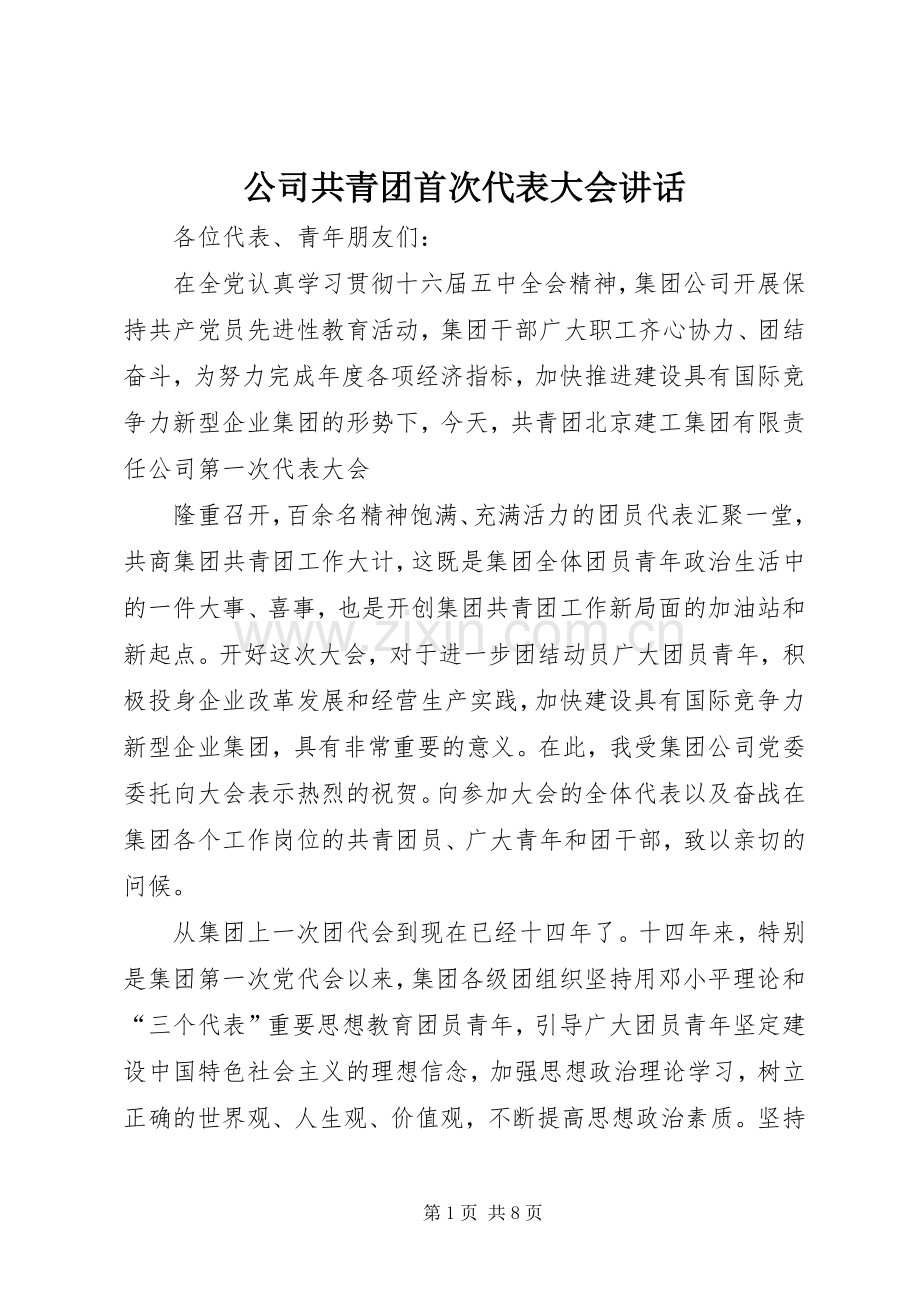 公司共青团首次代表大会讲话.docx_第1页