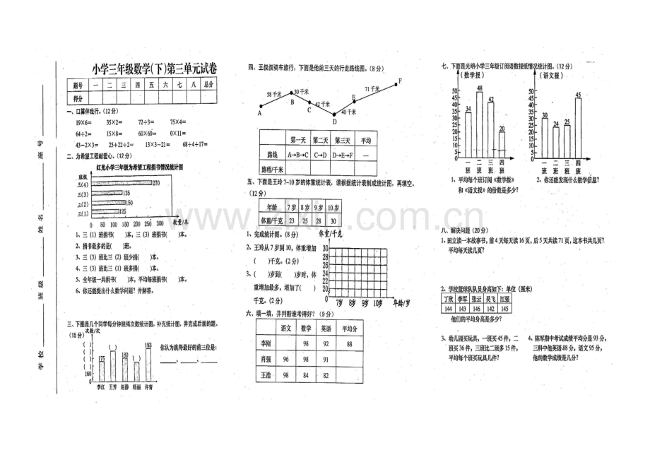 人教版小学三年级下册数学第三单元试卷.doc_第1页