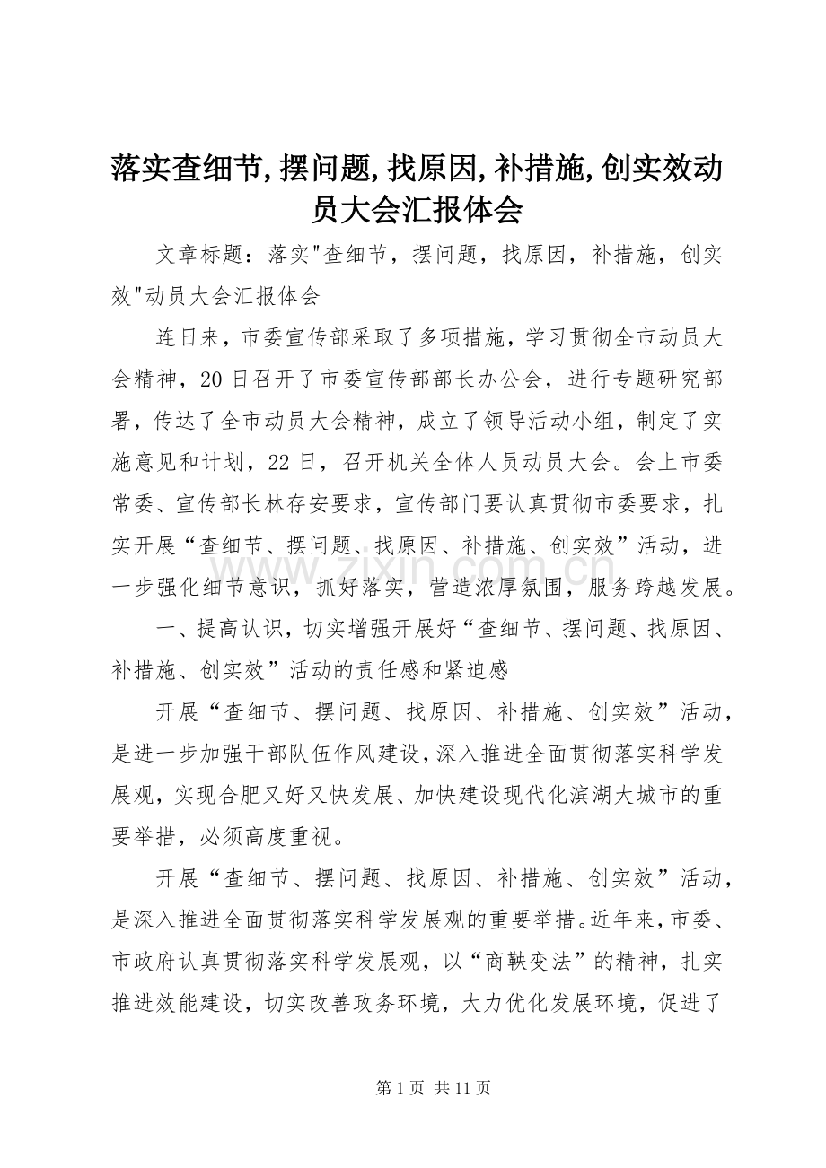 落实查细节,摆问题,找原因,补措施,创实效动员大会汇报体会.docx_第1页