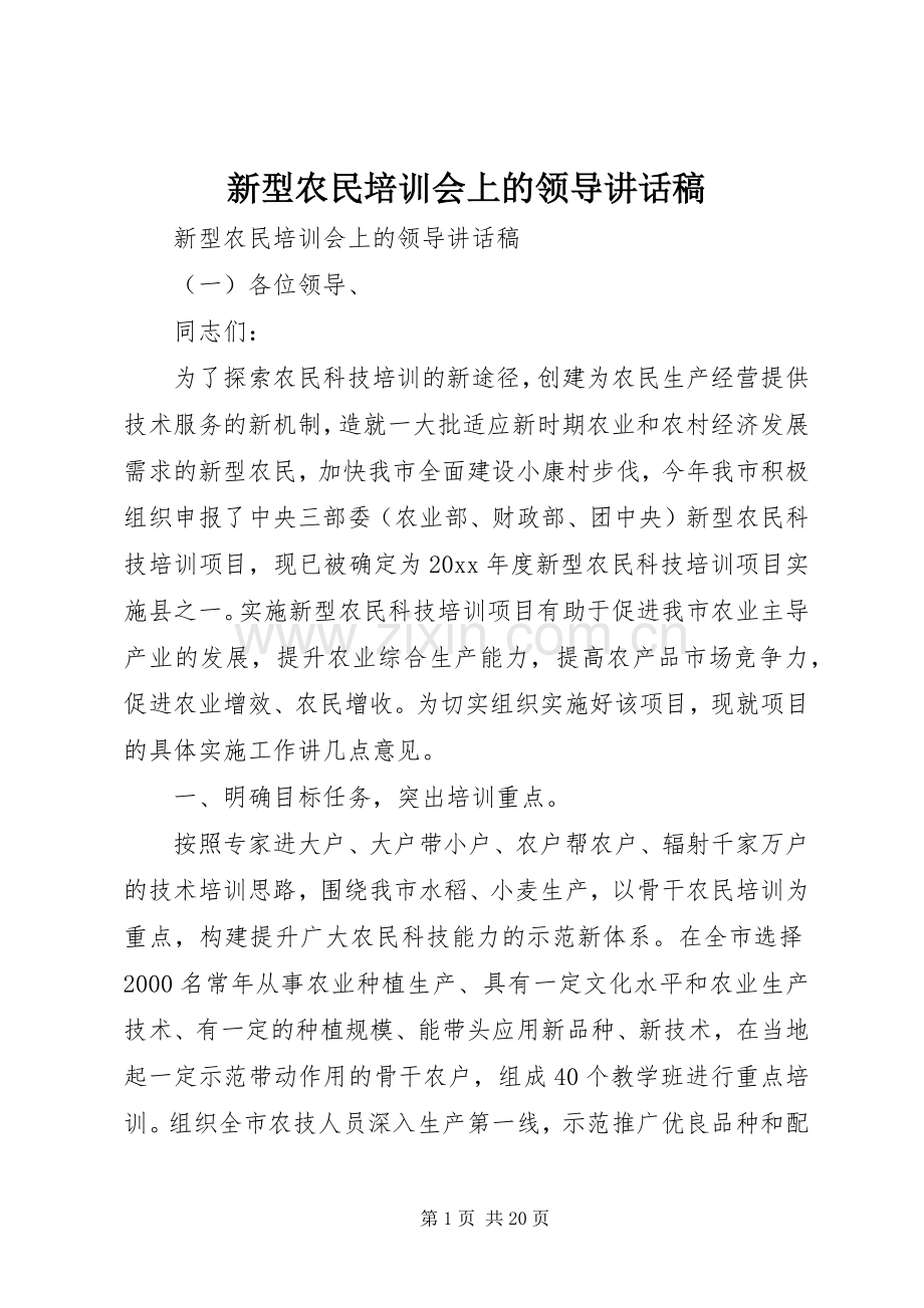 新型农民培训会上的领导讲话稿.docx_第1页