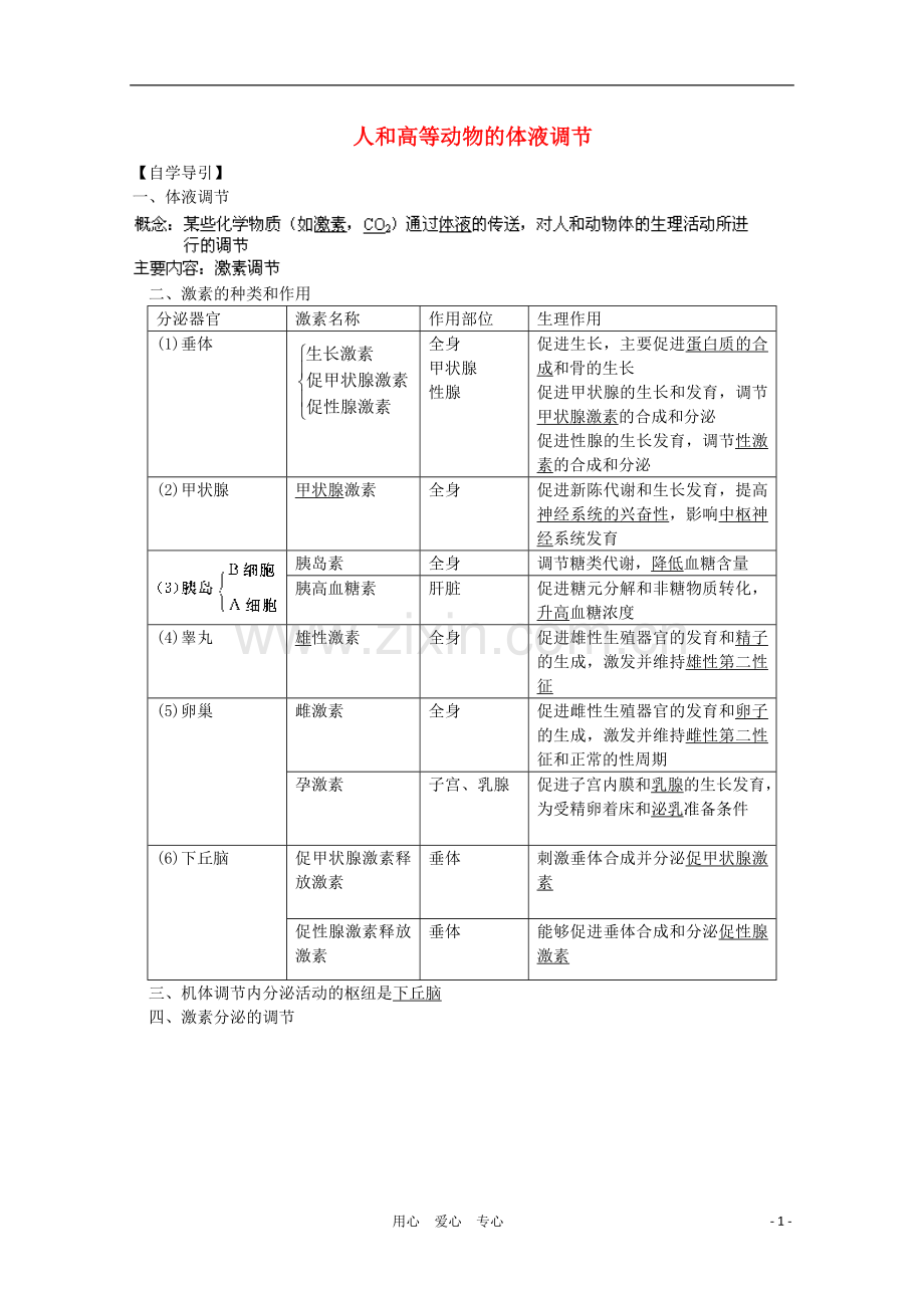 高三生物二轮复习-人和高等动物的体液调节教案-人教版.doc_第1页