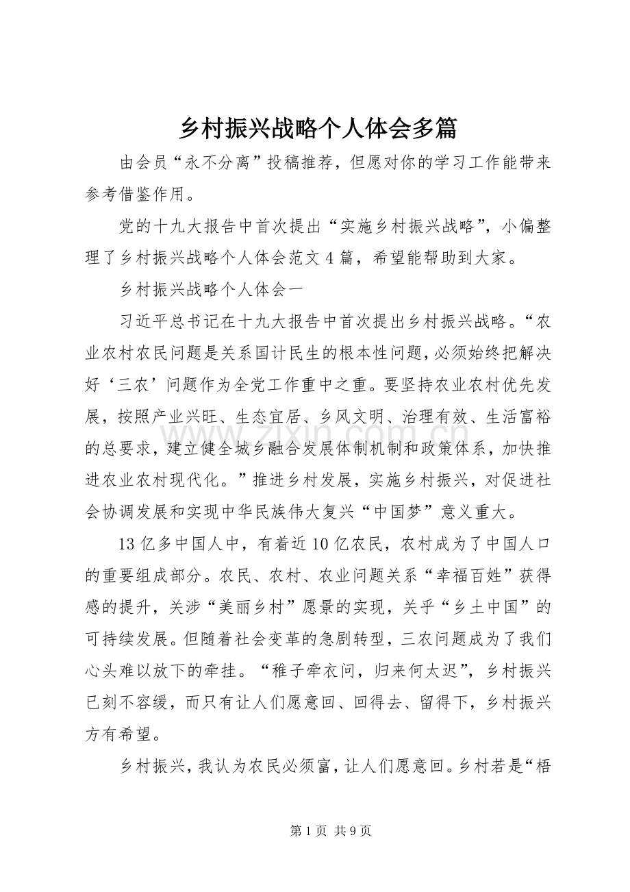 乡村振兴战略个人体会多篇.docx_第1页