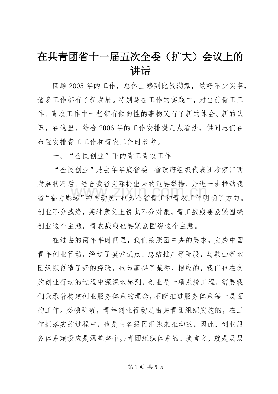 在共青团省十一届五次全委（扩大）会议上的讲话.docx_第1页