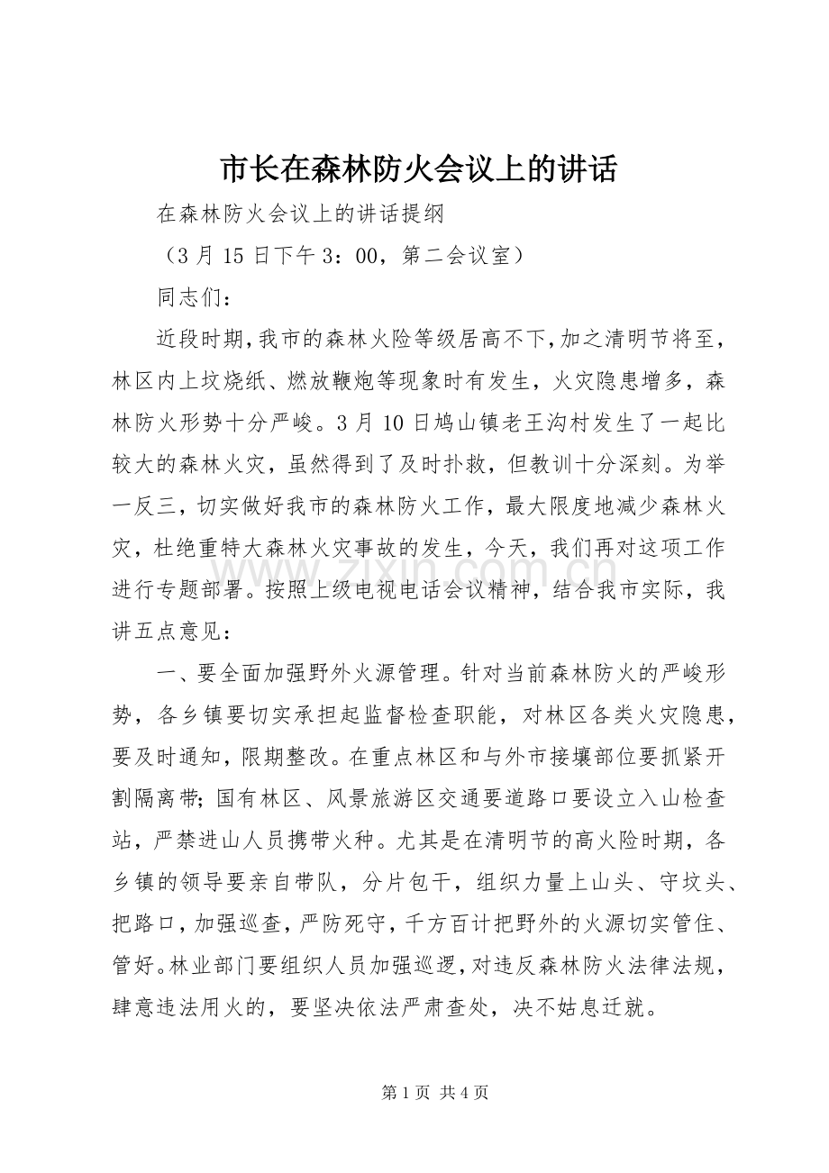 市长在森林防火会议上的讲话.docx_第1页