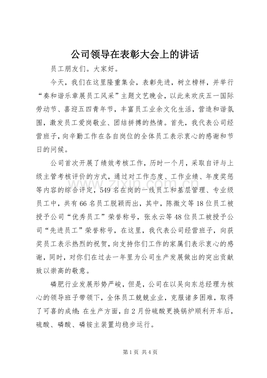 公司领导在表彰大会上的讲话.docx_第1页