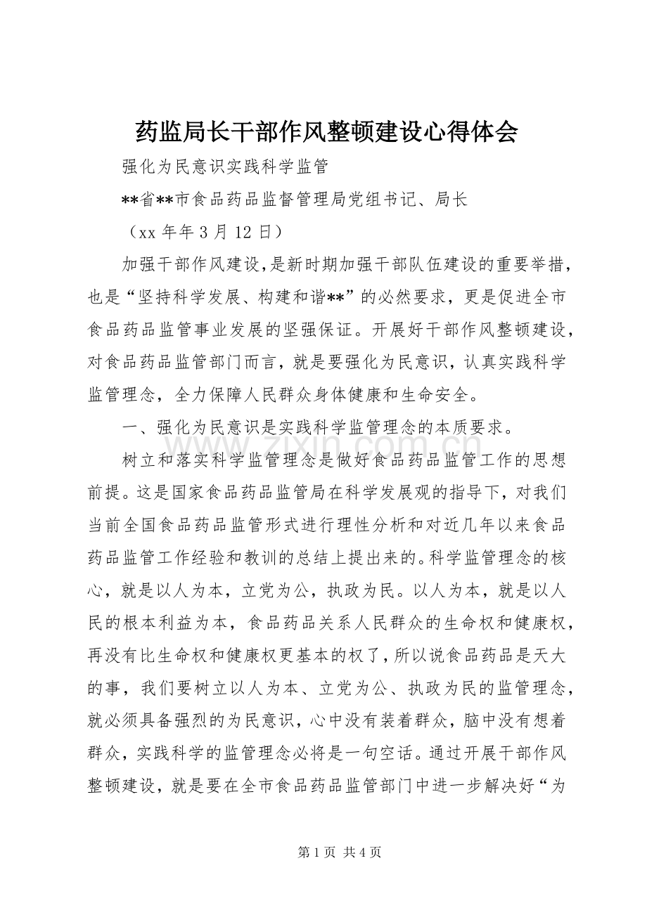 药监局长干部作风整顿建设心得体会.docx_第1页