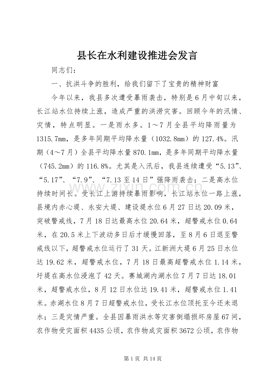 县长在水利建设推进会发言.docx_第1页