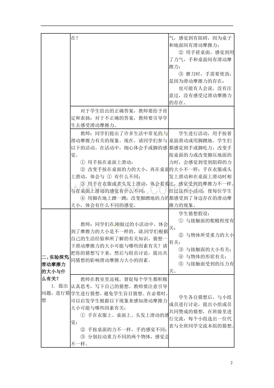 河北省承德县三沟初级中学八年级物理下册-五、摩擦力教案-教科版.doc_第2页