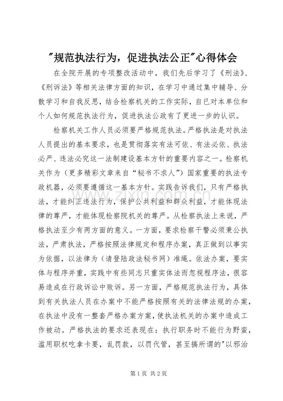 -规范执法行为促进执法公正-心得体会.docx_第1页