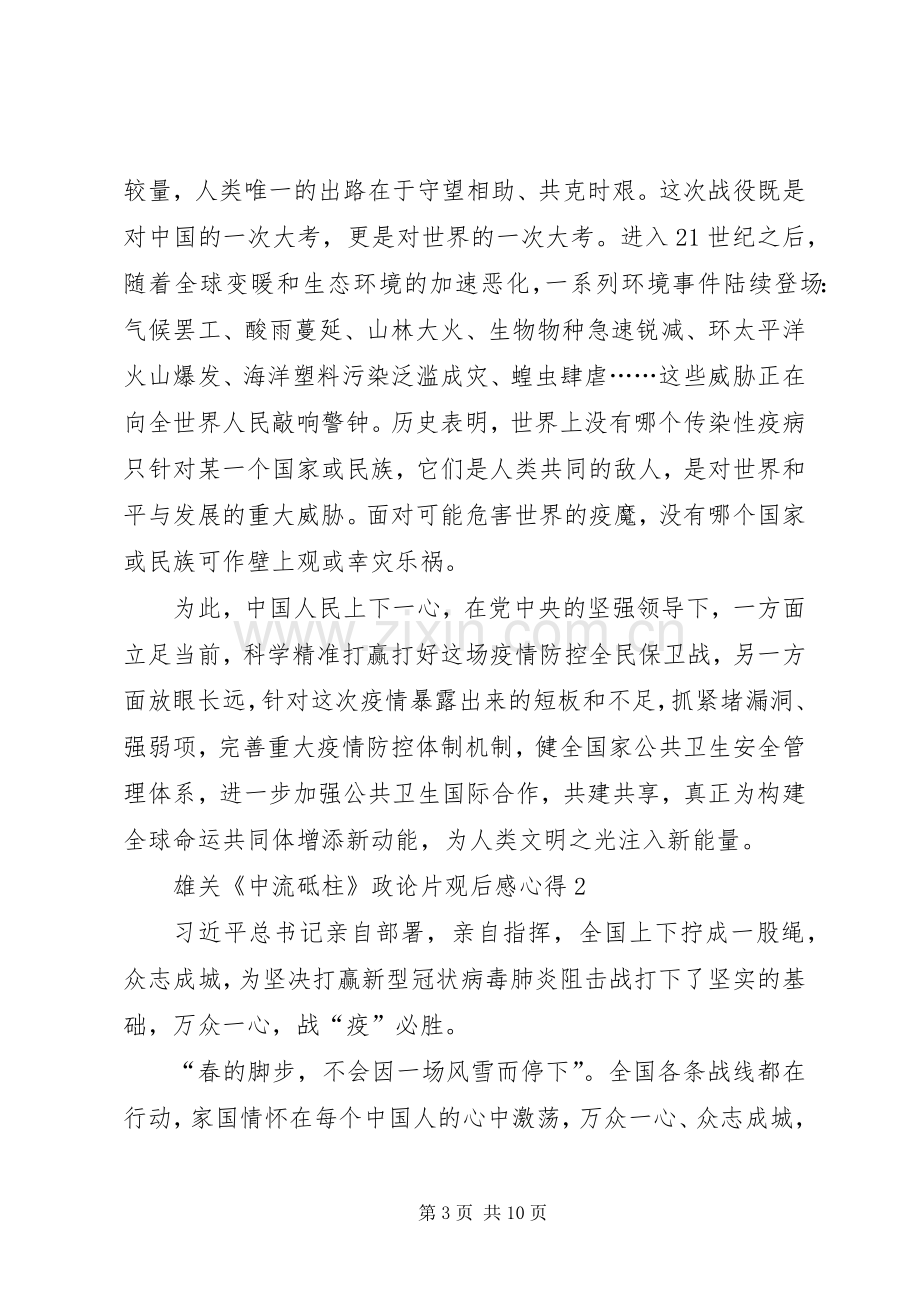 雄关《中流砥柱》政论片观后感心得多篇20XX年.docx_第3页