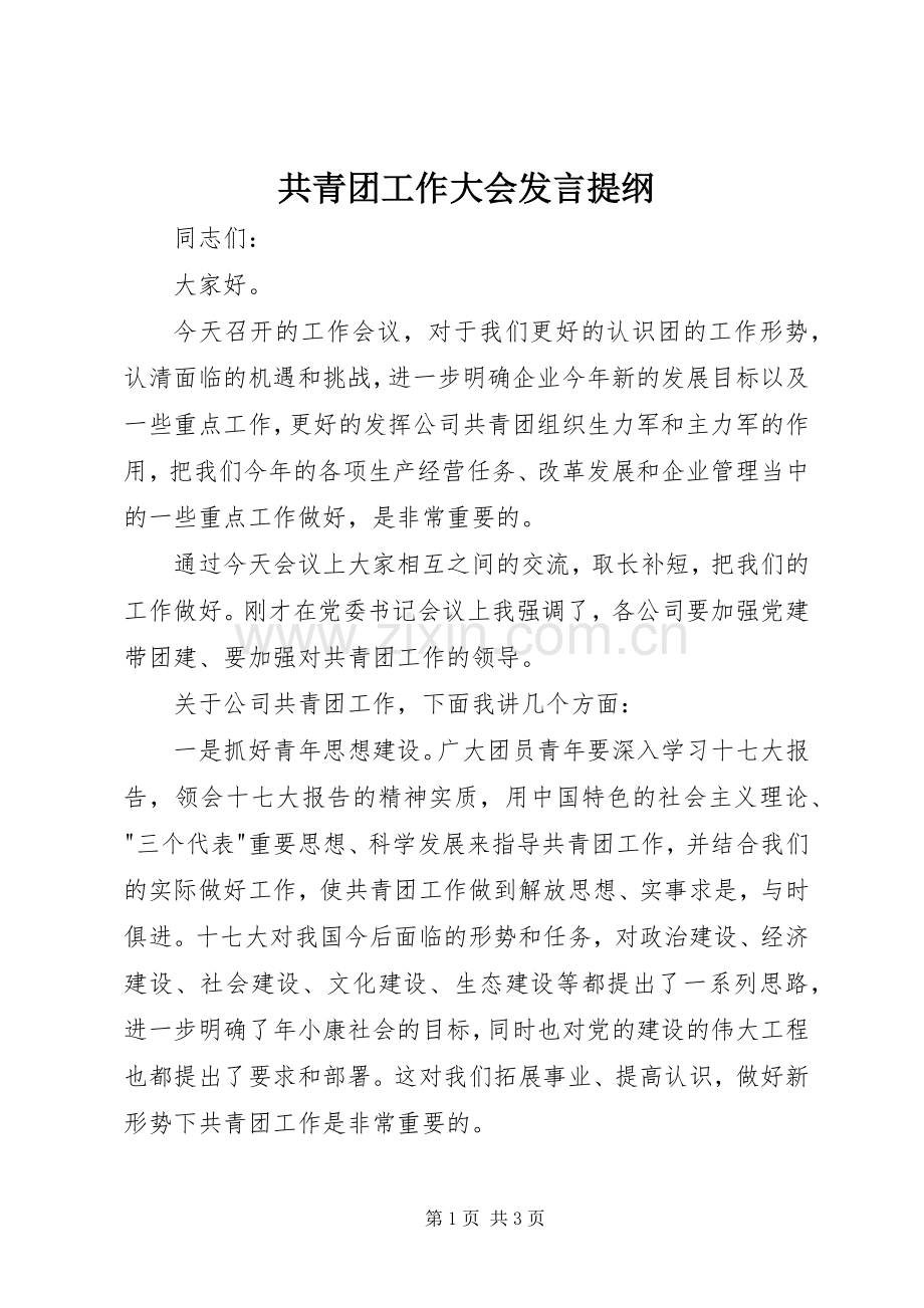 共青团工作大会发言提纲.docx_第1页