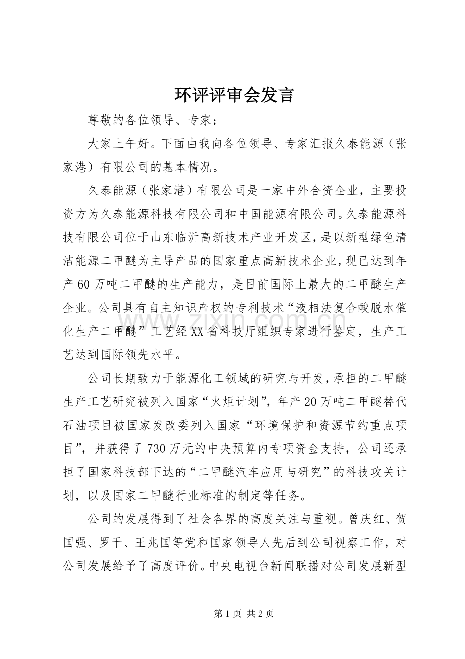 环评评审会发言.docx_第1页